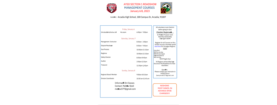 AYSO Section 1 Arcadia Roadshow-Management